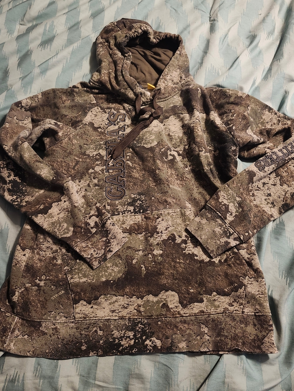 Cabelas Green Camo Strata‎ Fleece Pullover Hoodie Hunting Men's Size Medium
